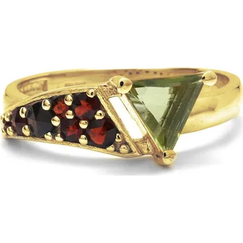 Prsten Stříbrný prsten český granát s vltavínem Isadora - 58, Zlacení