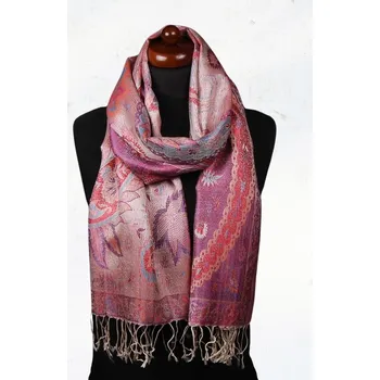 Šála Hedvábná šála Super střední růžovo-smetanová se světle modrou