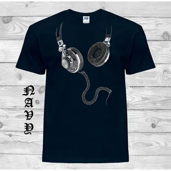 Pánské tričko levne-bavlnene-tricko-vtipny-potisk-sluchatka Barva: Navy - tmavě modrá, velikost: XXL