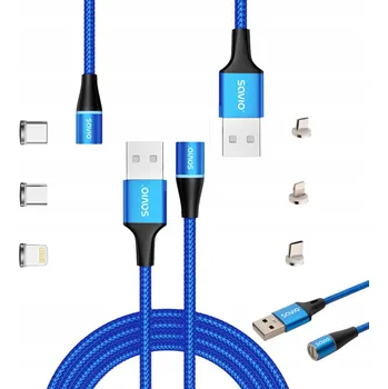 Datový kabel Kabel Savio USB - USB typ C / microUSB / Lightning, 2 m, modrý
