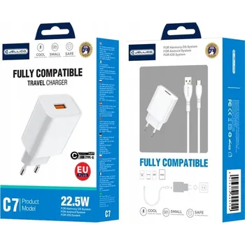 JELLICO síťová nabíječka C7 22.5W 1xUSB QC3.0 + USB-C kabel Bílá