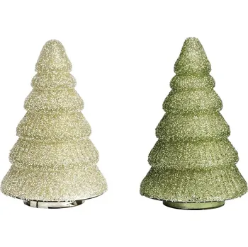 Vánoce Skleněný vánoční stromek 20 cm, zelený / stříbrné třpytky (mix 2 barev /cena za 1 ks)