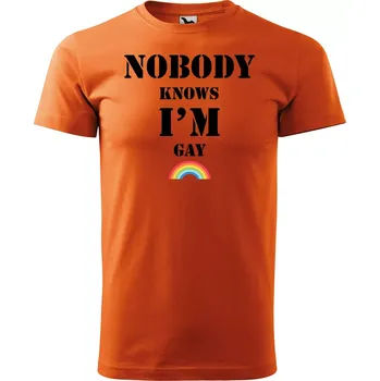 Pánské tričko Sablio Tričko s potiskem Nobody knows I am gay - oranžové M