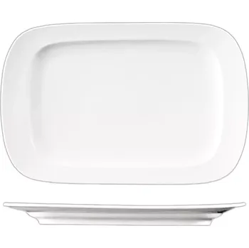 Talíř Mělký talíř G. Benedikt Praha, bílý, hranatý, délka: 328 mm, šířka: 213 mm