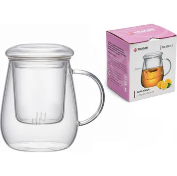 Hrnek sklo 500ml s filtrem a víčkem TRG5001