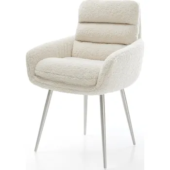 Jídelní židle DELIFE Jídelní židle Abelia-Flex s područkami plyšový manšestr béžová 4-nohá zúžená nerezová ocel