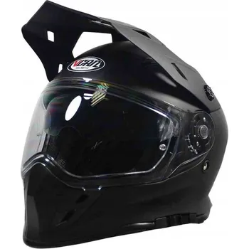 Helma na motorku MOTOCYKLOVÁ PŘILBA ENDURO VCAN H331 ČERNÁ MATNÁ S VIZOREM A SLUNEČNÍ CLONOU VEL M