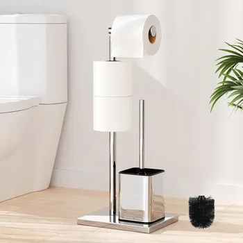 STOJAN NA WC ŠTĚTKU A DRŽÁK TOALETNÍHO PAPÍRU STŘÍBRNÝ NEREZOVÁ OCEL