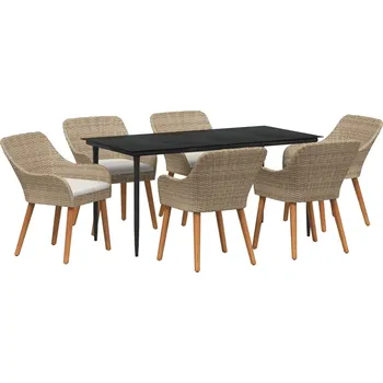 Zahradní jídelní souprava s polštářem 7 pcs Béžová polyratan Béžová3261695