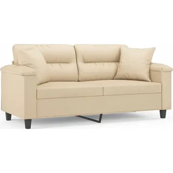 Pohovka VidaXL Pohovka pro 2 osoby s polštáři, krémová, 140 cm, mikrovlákno
