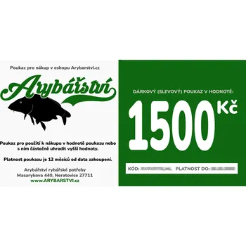 Dárková visačka Dárkový poukaz Arybářství.cz na nákup zboží v hodnotě 1500 Kč