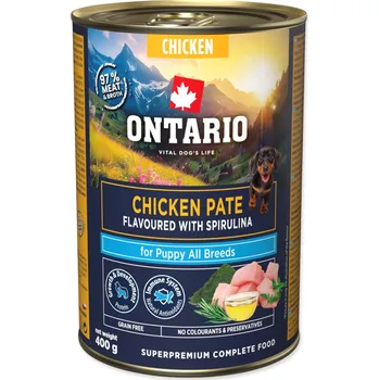 Krmivo pro psa Konzerva Ontario Puppy kuřecí pate s příchutí spiruliny 400g-KARTON