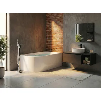 Vana Levá rohová vana bílá akrylová 170 x 80 cm kontrola přetečení moderní styl koupelna Beliani