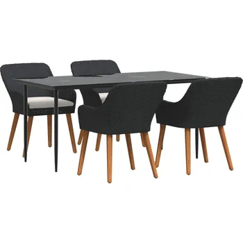 Zahradní jídelní souprava s polštářem 5 pcs Černá polyratan Černá3261666