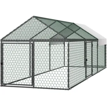 kurník Vevor Kovový kurník pro 6-8 slepic, 1×3×1 m, 3 dveře, vodotěsný kryt
