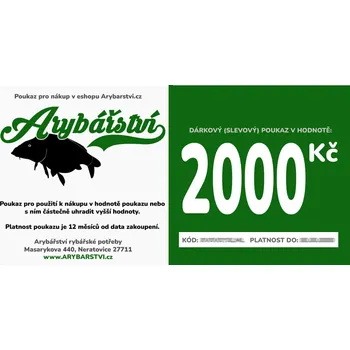 Dárková visačka Dárkový poukaz Arybářství.cz na nákup zboží v hodnotě 2000 Kč + doprava zdarma