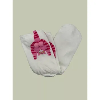 Dámské ponožky Dámské ponožky s kočičím motivem – 3D motiv - Bílé – Růžová kočka