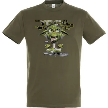 Pánské tričko panske-levne-bavlnene-tricko-digi-potisk-yoda-yoga Barva: Khaki, velikost: XXL