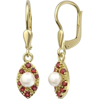 Náušnice Zlaté granátové náušnice s perlou Stefany - Zlato Au 585/1000