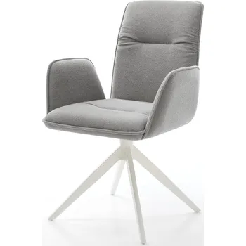 Jídelní židle DELIFE Jídelní židle Vinja-Flex strukturovaná látka Měkký šedá křížová podnož široká bílá 360° otočný houpací funkce