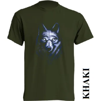 Pánské tričko levne-bavlnene-tricko-potisk-stin-vlk Barva: Khaki, velikost: XL
