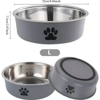 Miska pro psa Nerezová protiskluzová miska pro psy - šedá , L