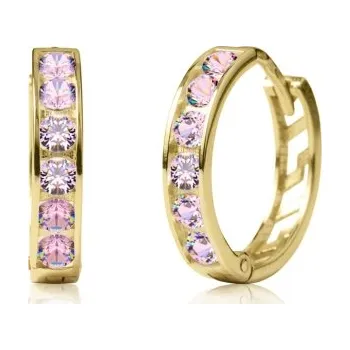 Náušnice Couple, Dívčí kruhové náušnice Elaxi II, žluté zlato s&nbsp;růžovými zirkony, 585-66-3-0364.0Z00.0.11.008.61