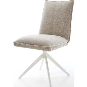 Jídelní židle DELIFE Jídelní židle Lelio-Flex látka Měkký béžová křížová podnož široká bílá 360° otočný houpací funkce taštičkové pružiny