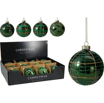 Vánoční dekorace Vánoční koule 80 mm zelená kostkovaná, třpytivá (mix 4 barev, cena /1 ks)