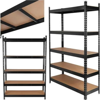 Dílenský regál Regál policový 180×40×120 cm, 280 kg, kovový vyztužený, černý - GEKO