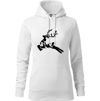 Dámská mikina Laň z listů - Mikina dámská Cape s kapucí - 2XL ( Bílá )