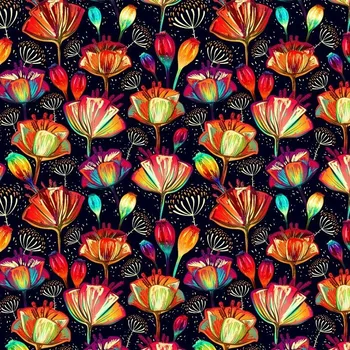 Úplet Duhove vlčí máky na černé (E) (Top kvalitní úplet Bella digitisk)