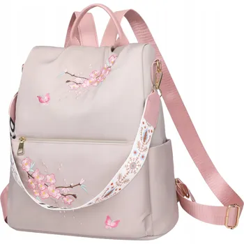 Městský batoh BATOH Béžový PROSTORNÝ DÁMSKÝ 2v1 KABELKA Přes Rameno Voděodolný S Květinami