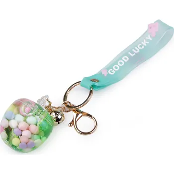 Náramek Přívěsek na batoh / klíče s tekutinou a glitry, střední, 3 zelená sv. jablko