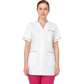 Zdravotnický oděv Dámský lékařský kosmetický plášť s bílým lemováním amarantová zástěra (46)