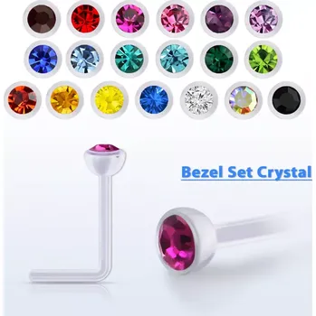 Šperk Bioplast zahnutý piercing do nosu s krystalem Swarovski ANSBC25 InfinityPierce.cz (Kvalitní L-tvarovaný piercing do nosu)