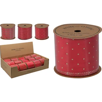 Stuha Dekorační stuha 63x3000 mm, červená (mix 3 vzorů, cena /1 ks)