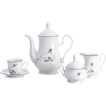 Kávová souprava, karlovarský porcelán Leander Loučky, Mary-Anne, husy, 15 dílná