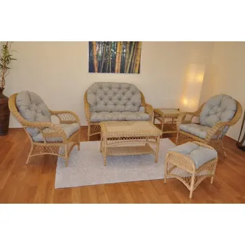 Axin Trading s.r.o. Ratanová sedací souprava Florida medová - polstry tmavě béžový melír