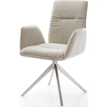 Jídelní židle DELIFE Jídelní židle Vinja-Flex látka Měkký béžová křížová podnož široká nerezová ocel 360° otočný houpací funkce