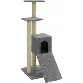 Škrabadlo pro kočky s domečkem a rampou, světle šedé, 35 x 54 x 92 cm