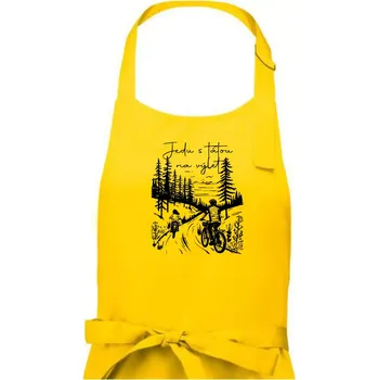 Kuchyňská zástěra Cyklistika - Jedu s tátou na výlet - Táta a dcera - Pánská zástěra na vaření - Univerzální velikost ( Žlutá )