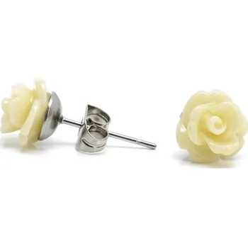 Náušnice Náušnice z chirurgické oceli růže - Bílá