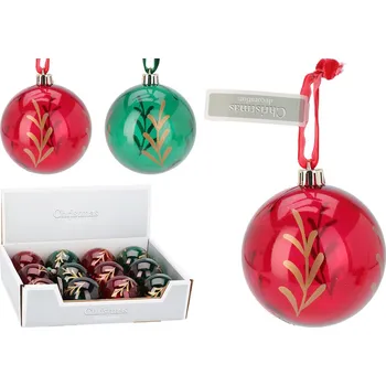 Vánoce Vánoční koule 80 mm průhledná, dekor list (mix barev, cena /1 ks)