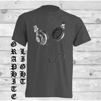 Pánské tričko levne-bavlnene-tricko-vtipny-potisk-sluchatka Barva: Light graphite - světle grafitová, velikost: M