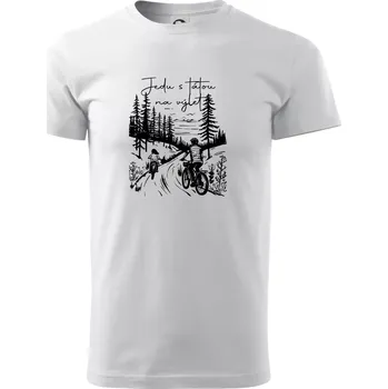 Pánské tričko Cyklistika - Jedu s tátou na výlet - Táta a dcera - Triko extra velké (5-8XL) - 7XL ( Bílá )