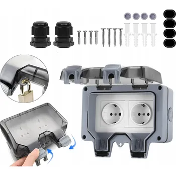 Elektrická zásuvka 230V DVOJITÁ VENKOVNÍ ZÁSUVKA ELEKTRICKÁ ZAHRADNÍ VODOTĚSNÁ IP66