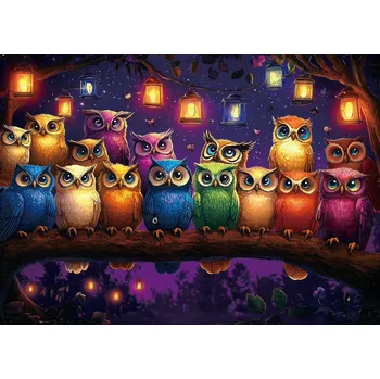 3D puzzle Mega puzzle Tlupa barevných sov na větvi