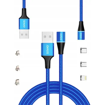 Datový kabel Kabel Savio USB - USB typ C / microUSB / Lightning 1 m modrý