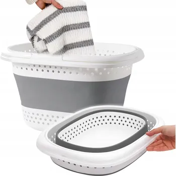 Koš na prádlo SKLÁDACÍ MISKA KOŠ NA PRÁDLO 32L SILIKONOVÁ ŠEDO-BÍLÁ S UCHYTY 51 CM